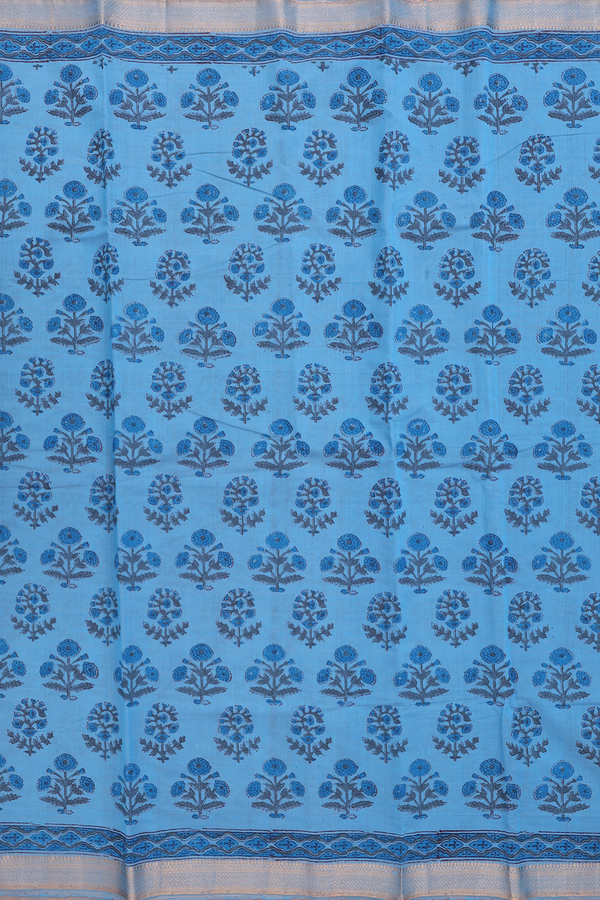 Mangalagiri Cotton Saree In Blue With Floral Printed Design