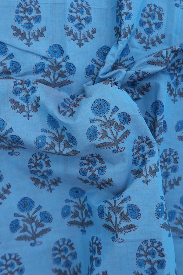Mangalagiri Cotton Saree In Blue With Floral Printed Design