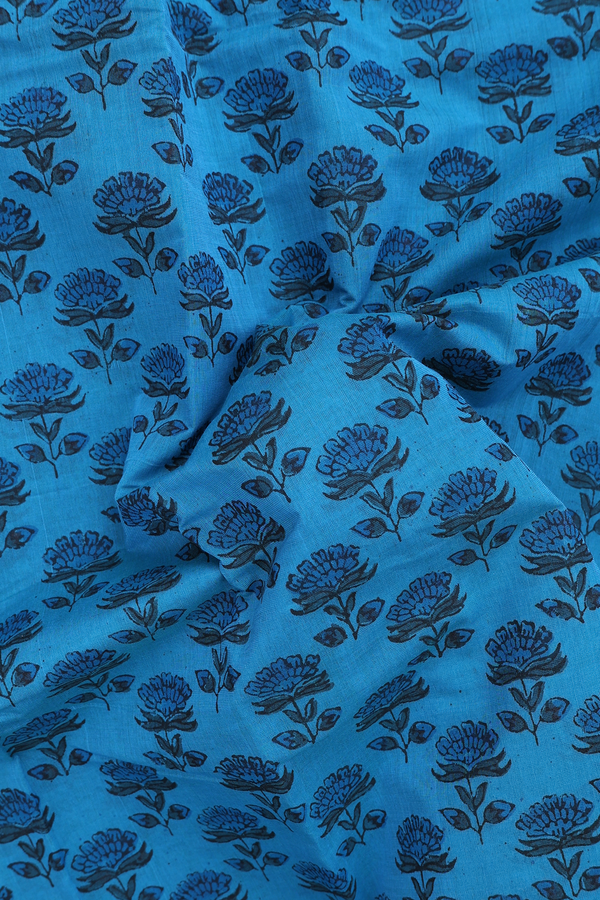 Mangalagiri Cotton Saree In Blue With Floral Printed Design