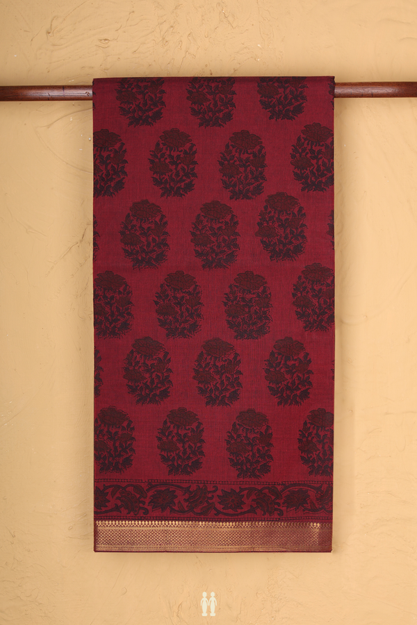 Mangalagiri Cotton Saree In Blush Red With Floral Design