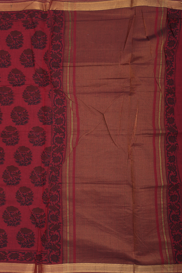 Mangalagiri Cotton Saree In Blush Red With Floral Design