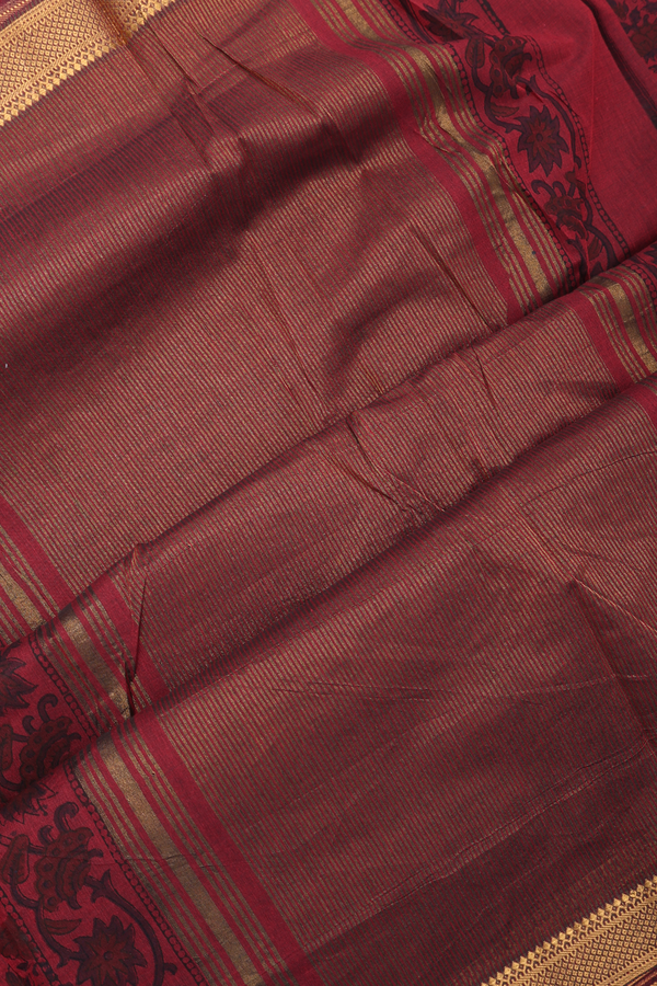 Mangalagiri Cotton Saree In Blush Red With Floral Design