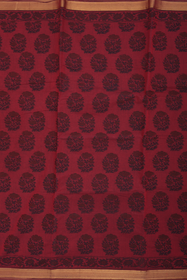 Mangalagiri Cotton Saree In Blush Red With Floral Design