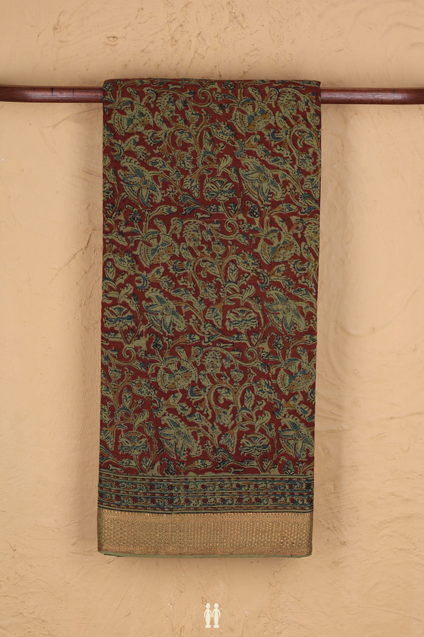 Mangalagiri Cotton Saree In Brick Brown With Printed Design