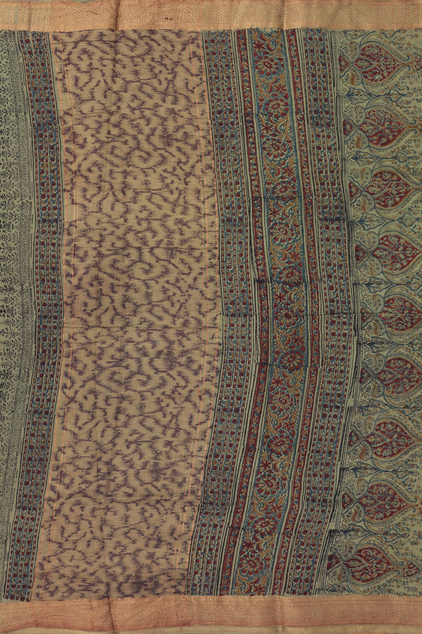 Mangalagiri Cotton Saree In Brick Brown With Printed Design