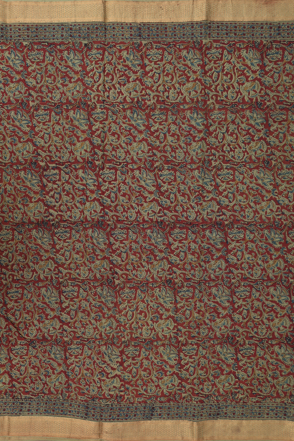 Mangalagiri Cotton Saree In Brick Brown With Printed Design