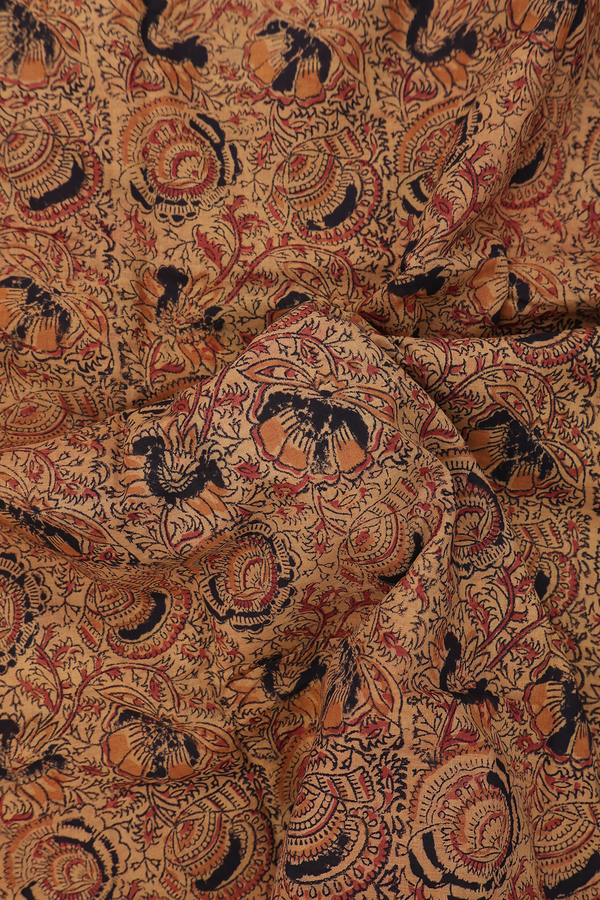 Mangalagiri Cotton Saree In Brick Yellow With Printed Design