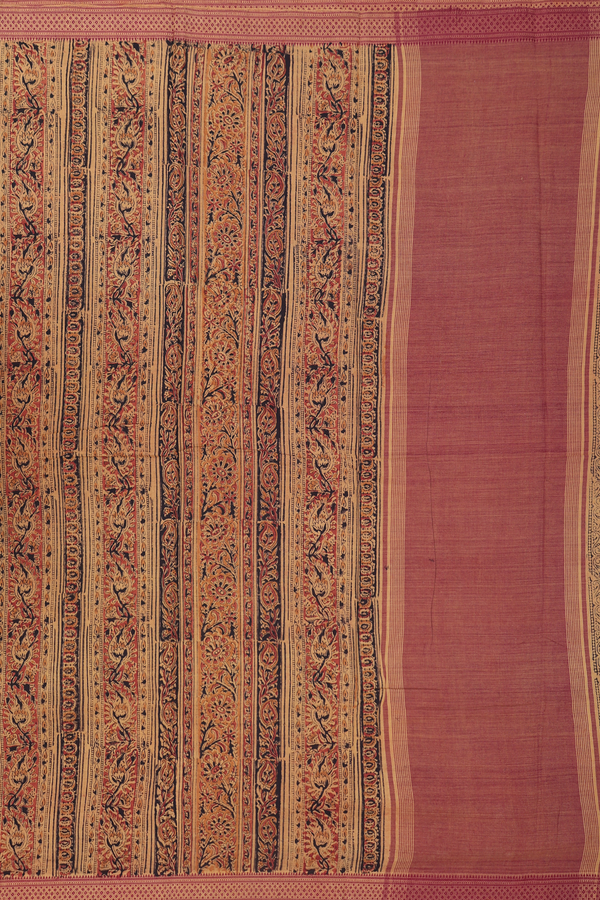 Mangalagiri Cotton Saree In Brick Yellow With Printed Design