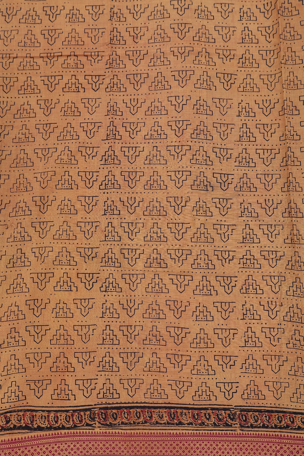 Mangalagiri Cotton Saree In Brick Yellow With Printed Design