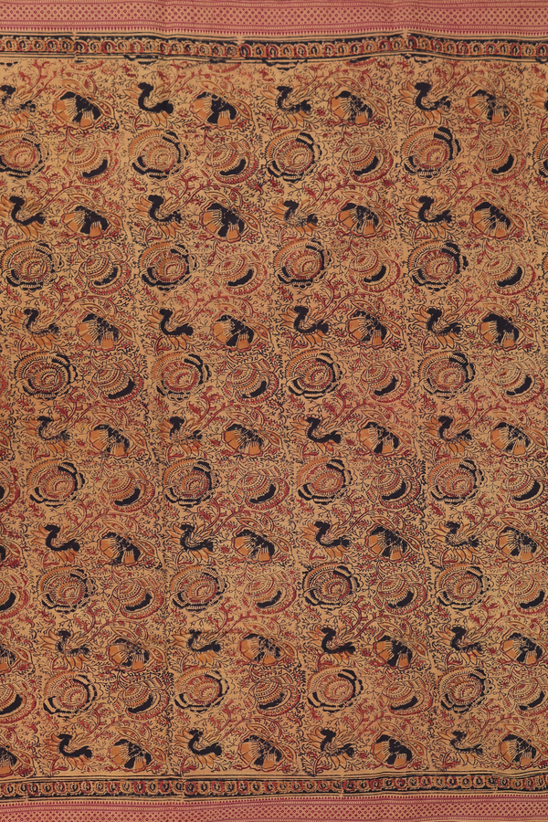 Mangalagiri Cotton Saree In Brick Yellow With Printed Design