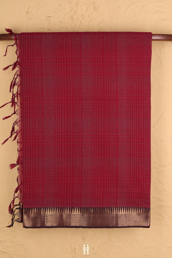 Mangalagiri Cotton Saree In Red With Checks Design