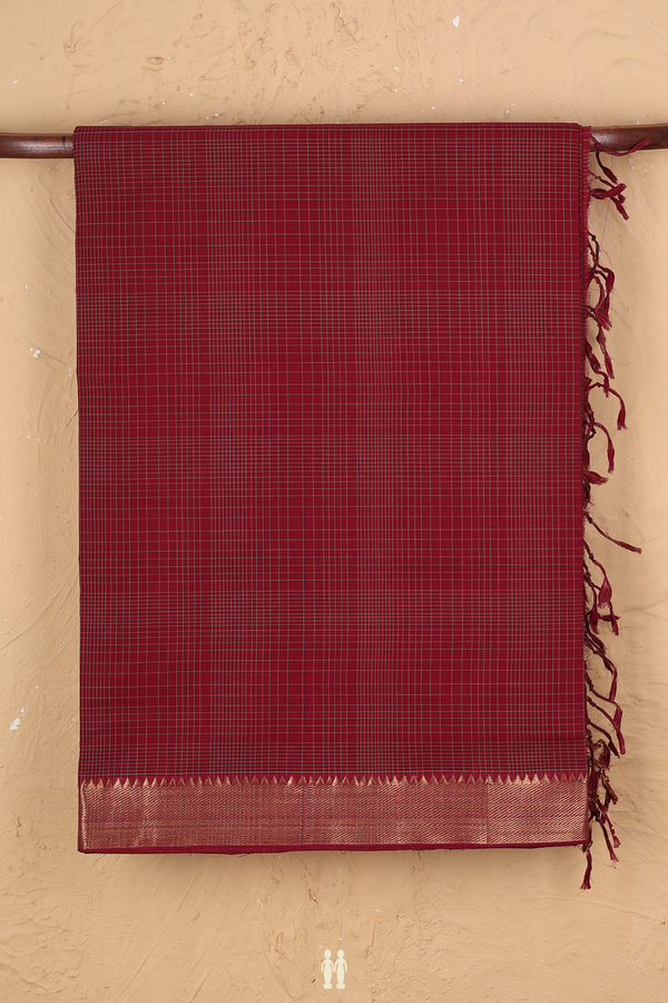 Mangalagiri Cotton Saree In Burgundy Red With Checks Design