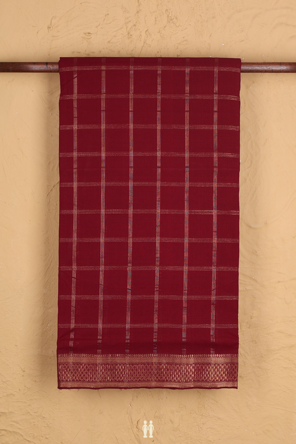 Mangalagiri Cotton Saree In Burgundy Red With Checks Design