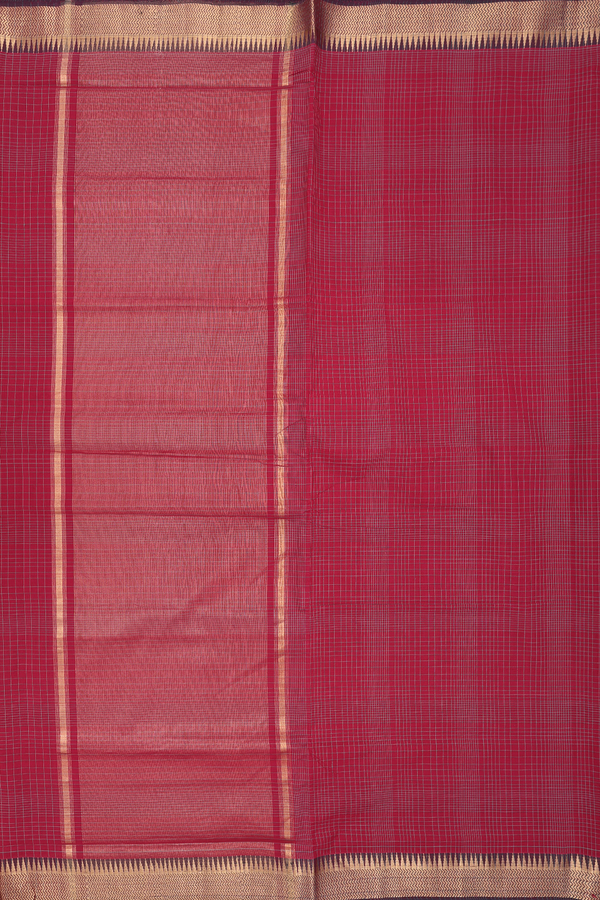 Mangalagiri Cotton Saree In Red With Checks Design