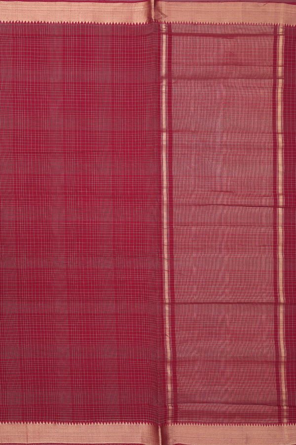 Mangalagiri Cotton Saree In Burgundy Red With Checks Design