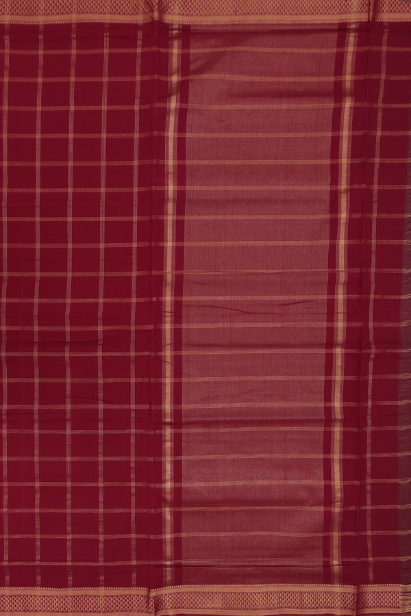 Mangalagiri Cotton Saree In Burgundy Red With Checks Design