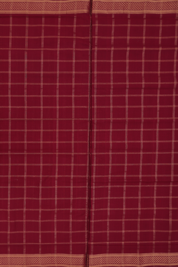 Mangalagiri Cotton Saree In Burgundy Red With Checks Design