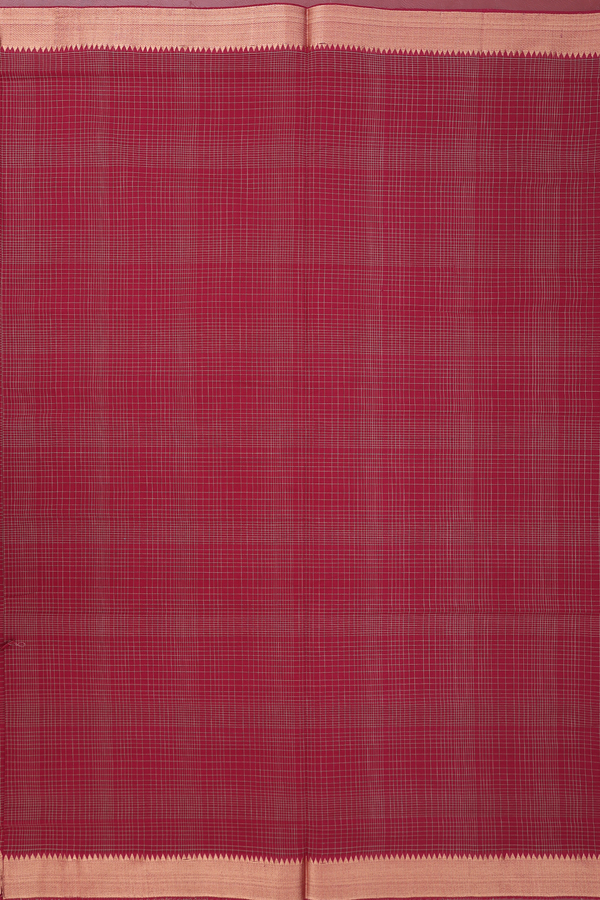 Mangalagiri Cotton Saree In Burgundy Red With Checks Design