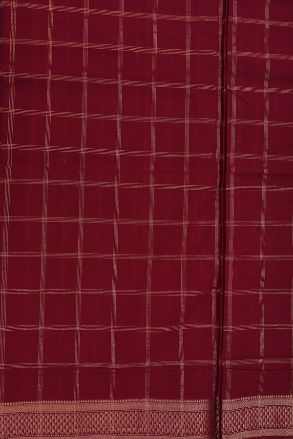 Mangalagiri Cotton Saree In Burgundy Red With Checks Design