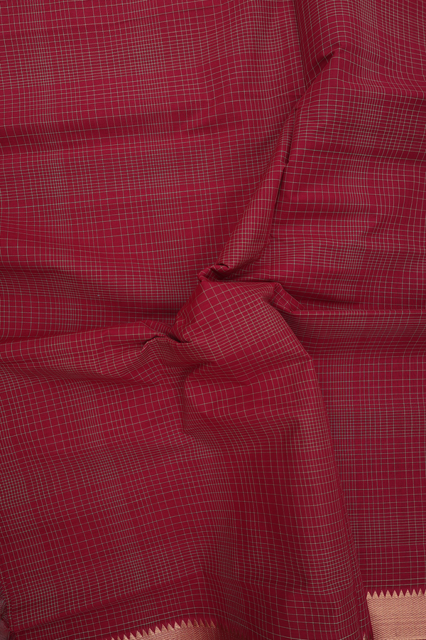 Mangalagiri Cotton Saree In Burgundy Red With Checks Design