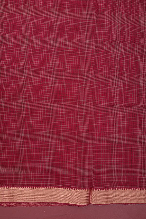 Mangalagiri Cotton Saree In Burgundy Red With Checks Design