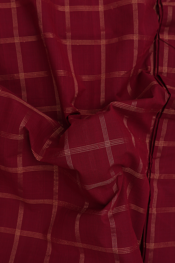 Mangalagiri Cotton Saree In Burgundy Red With Checks Design