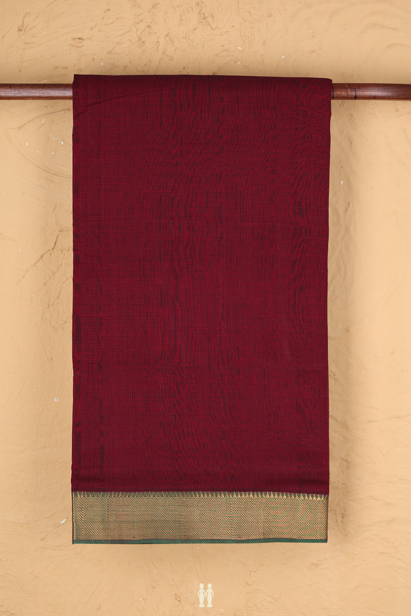 Mangalagiri Cotton Saree In Burgundy Red With Stripes Design