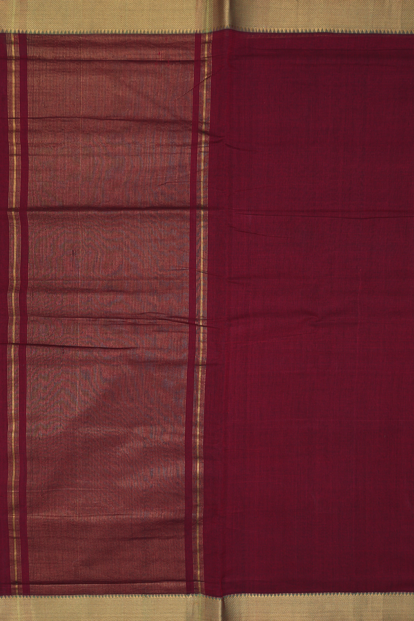 Mangalagiri Cotton Saree In Burgundy Red With Stripes Design