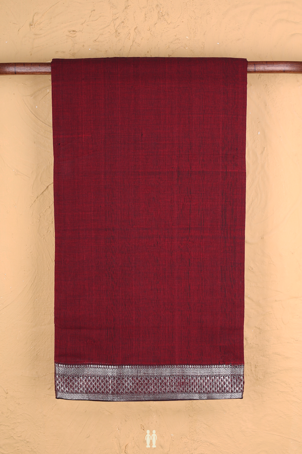 Mangalagiri Cotton Saree In Burgundy Red With Zari Border