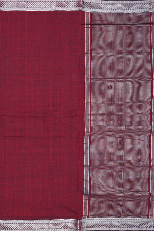 Mangalagiri Cotton Saree In Burgundy Red With Zari Border