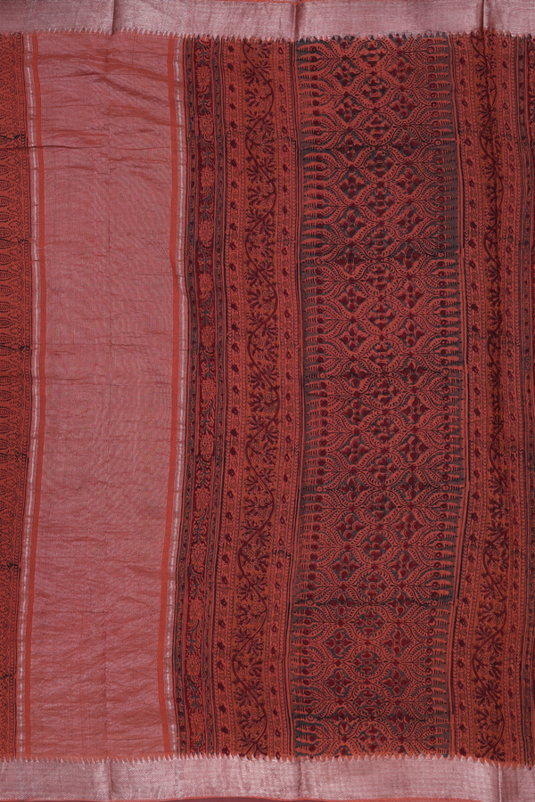 Mangalagiri Cotton Saree In Burnt Orange With Printed Design