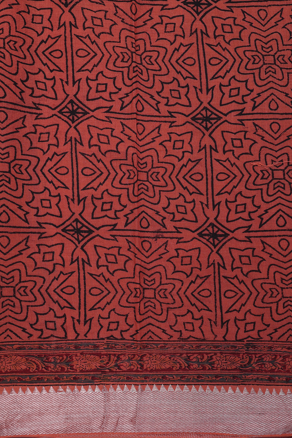 Mangalagiri Cotton Saree In Burnt Orange With Printed Design