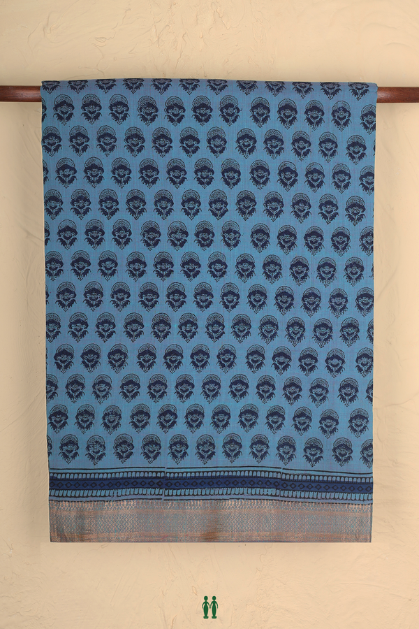 Mangalagiri Cotton Saree In Capri Blue With Floral Design