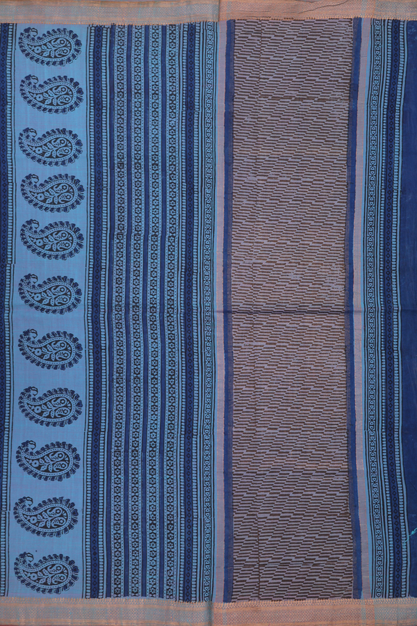 Mangalagiri Cotton Saree In Capri Blue With Floral Design