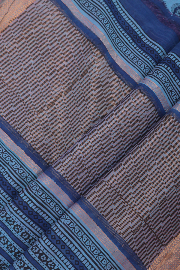Mangalagiri Cotton Saree In Capri Blue With Floral Design