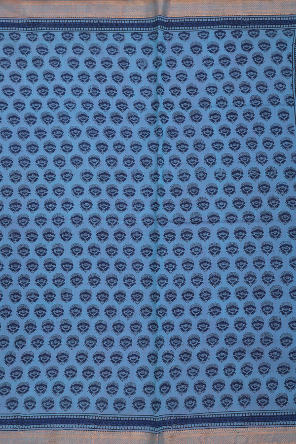 Mangalagiri Cotton Saree In Capri Blue With Floral Design