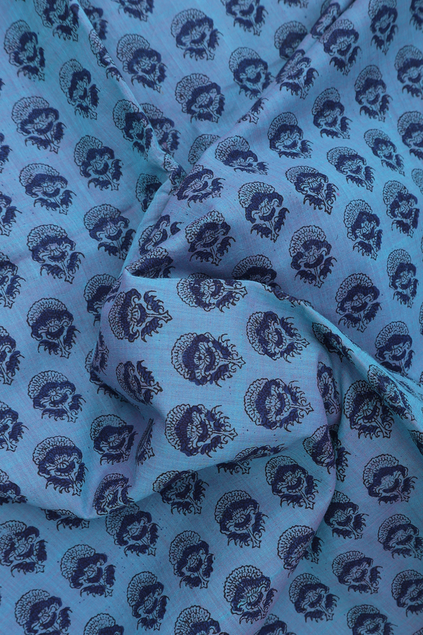 Mangalagiri Cotton Saree In Capri Blue With Floral Design