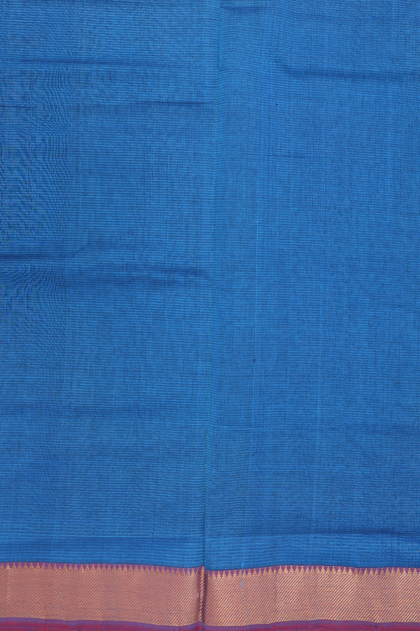 Mangalagiri Cotton Saree In Cerulean Blue With Stripes Design