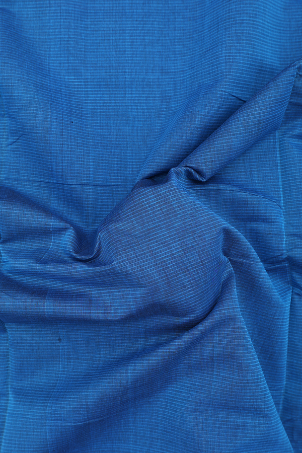 Mangalagiri Cotton Saree In Cerulean Blue With Stripes Design