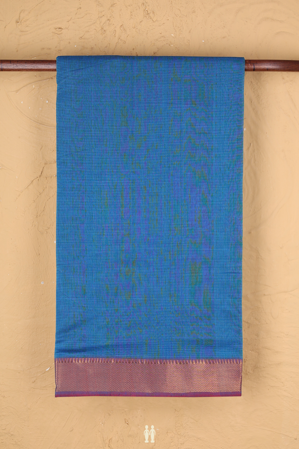 Mangalagiri Cotton Saree In Cerulean Blue With Stripes Design