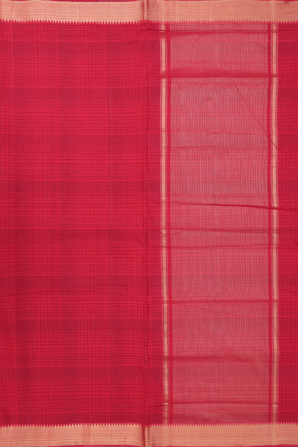 Mangalagiri Cotton Saree In Chilli Red With Checks Design