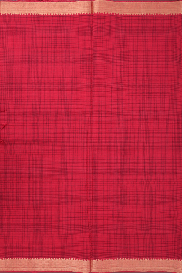 Mangalagiri Cotton Saree In Chilli Red With Checks Design