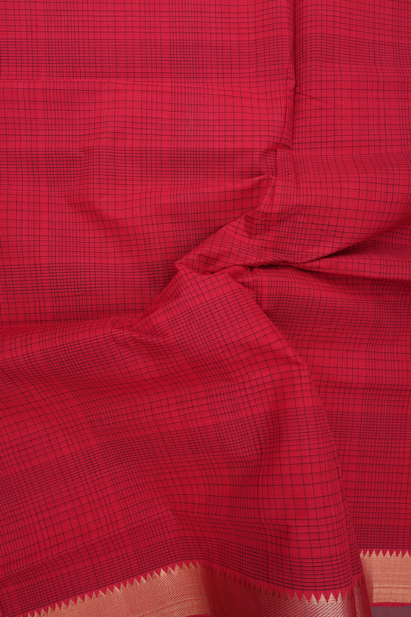 Mangalagiri Cotton Saree In Chilli Red With Checks Design