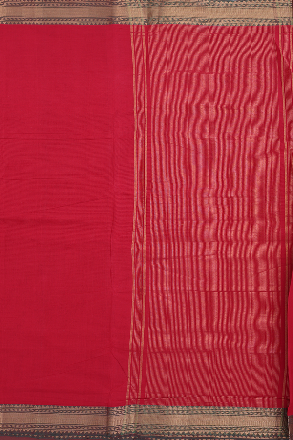 Mangalagiri Cotton Saree In Chilli Red With Zari Border