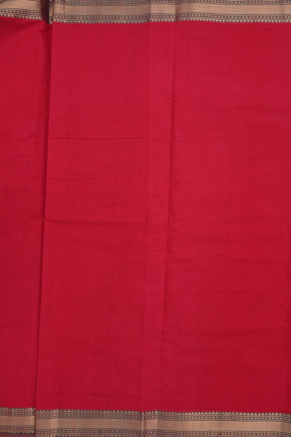 Mangalagiri Cotton Saree In Chilli Red With Zari Border
