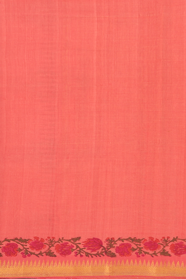 Mangalagiri Cotton Saree In Coral Pink With Floral Design