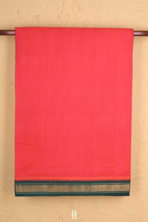 Mangalagiri Cotton Saree In Coral Red With Contrast Border