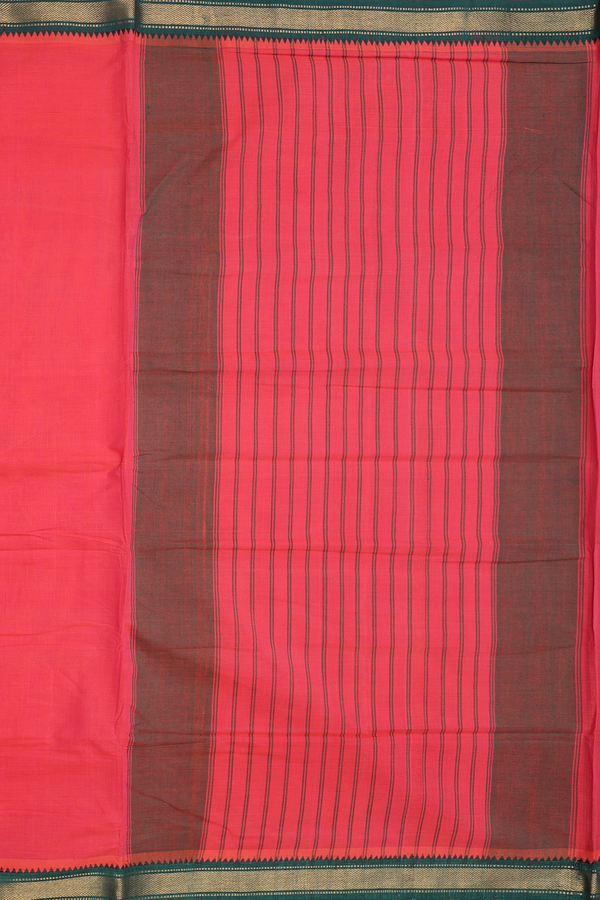 Mangalagiri Cotton Saree In Coral Red With Contrast Border