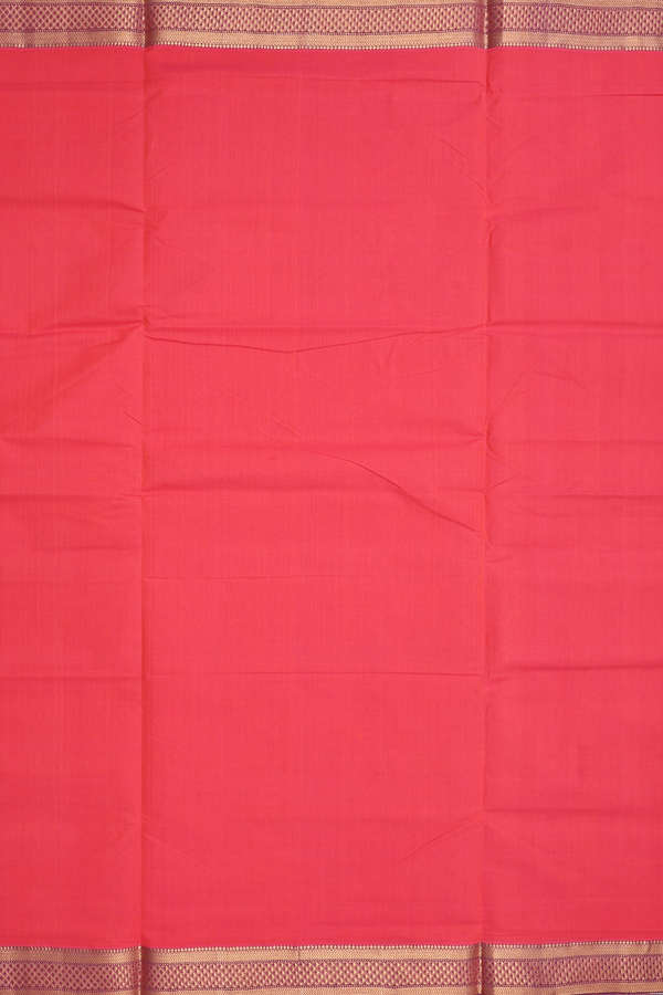 Mangalagiri Cotton Saree In Coral Red With Contrast Border