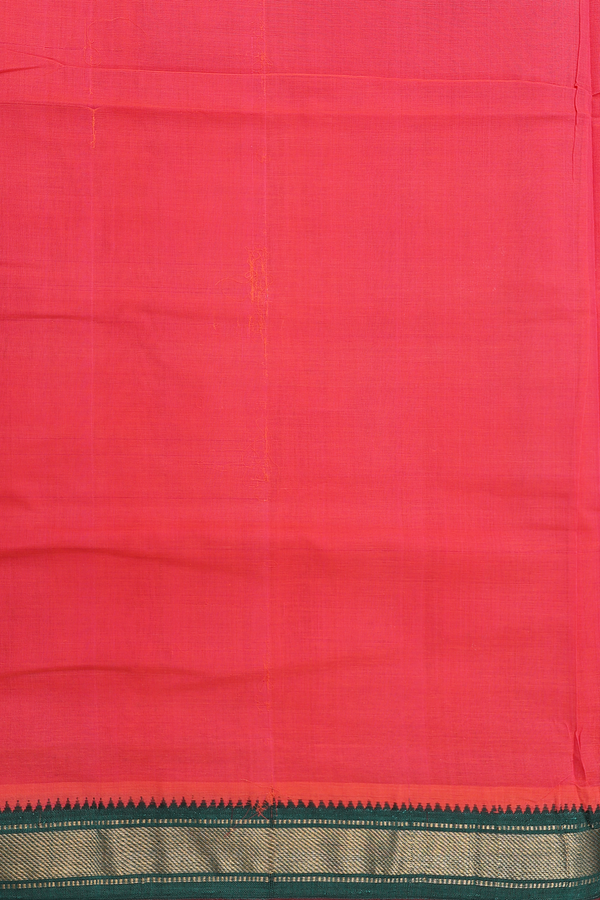 Mangalagiri Cotton Saree In Coral Red With Contrast Border
